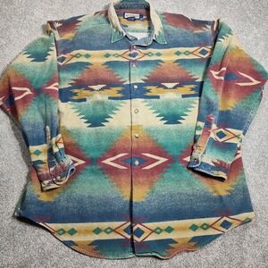 Ruff Hewn Aztec Southwestern Button Up Shirt Men's Large True American Wear